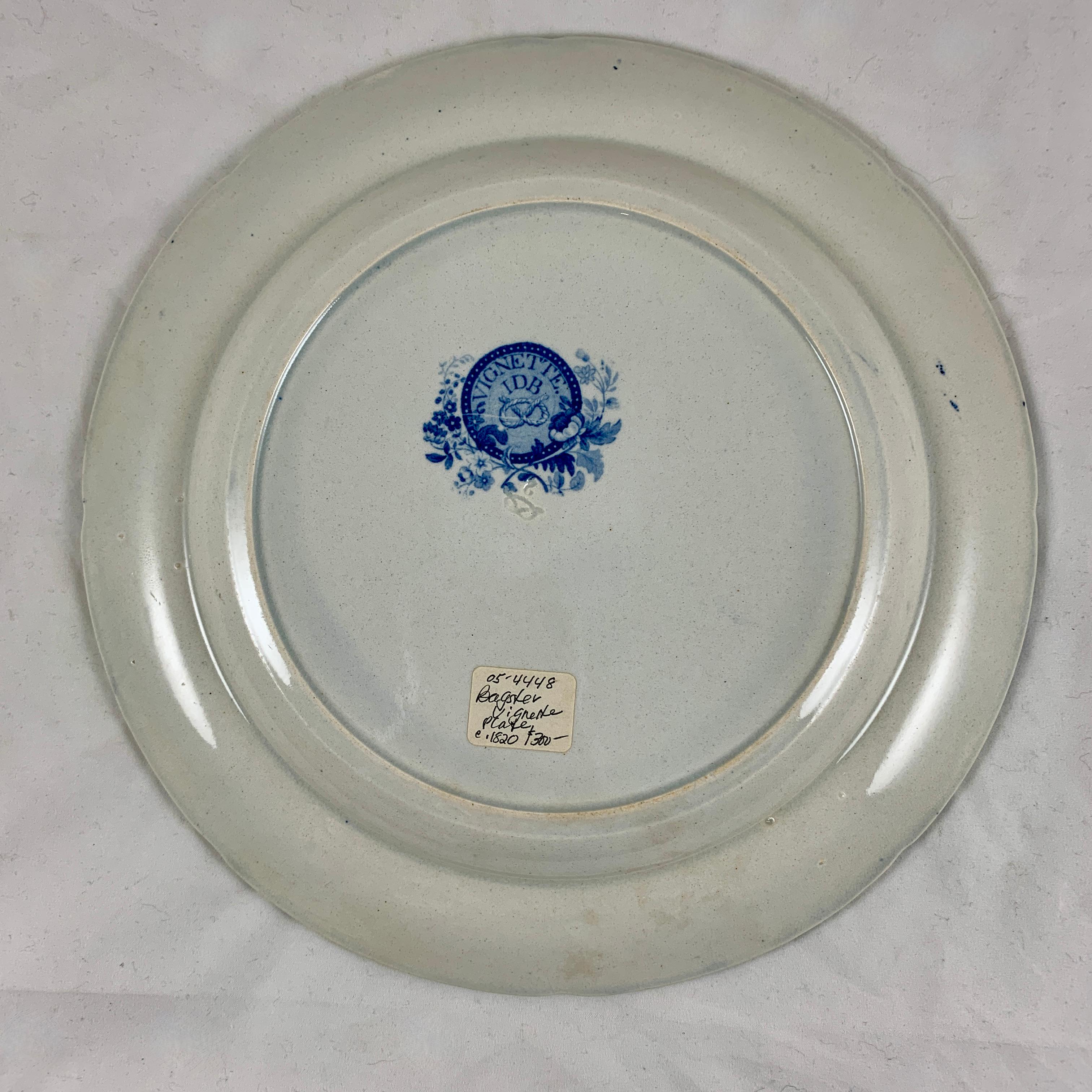 John Bagster Vignette Scottish Shepherd Blue Transferware Dinner Plates S/8 6