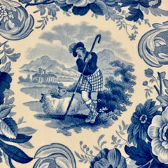 John Bagster Vignette Scottish Shepherd Blue Transferware Assiettes plates S/8