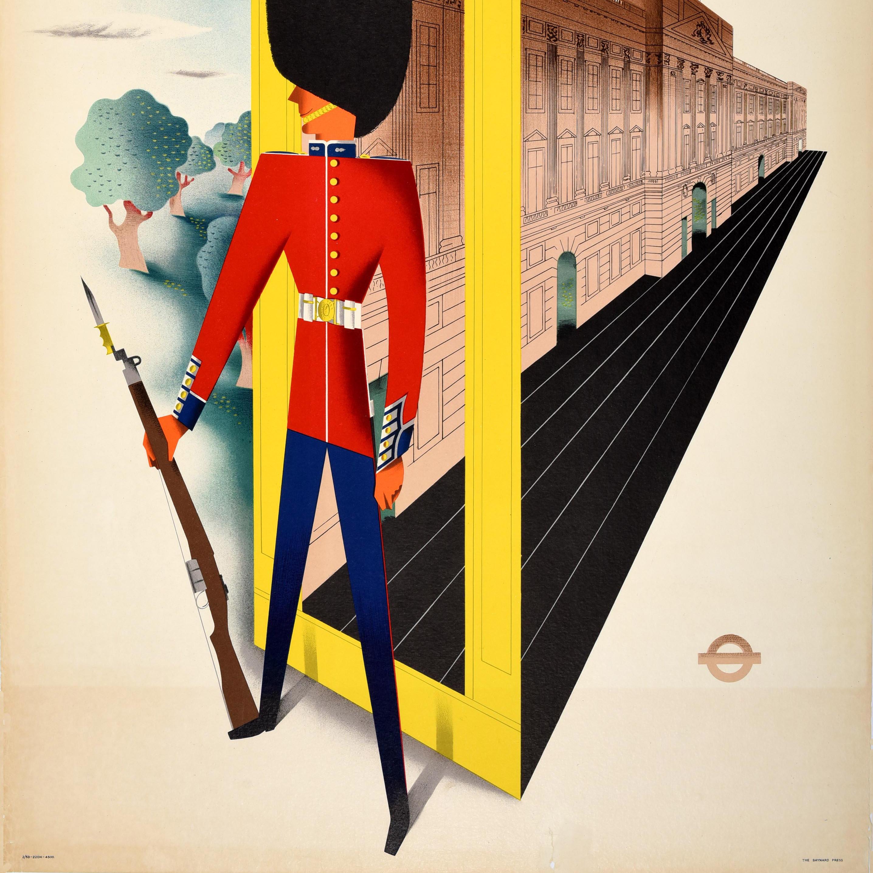 Original Vintage London Transport Poster Royal Guard Buckingham Palace Design For Sale 1