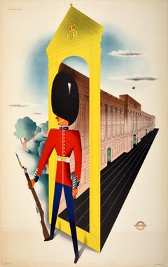 Original Vintage London Transport Poster Royal Guard Buckingham Palace Design