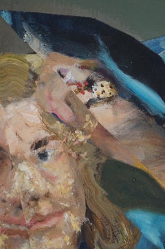 "Un buen arañazo", contemporáneo, collage, azules, retrato, pintura acrílica
