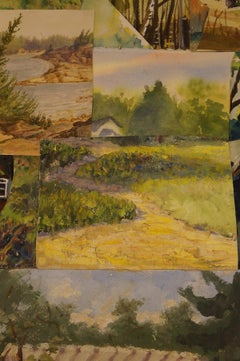 "Gartentempel", Surrealistische Landschaft, Collage, Acrylmalerei