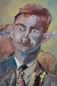 "In One Ear and Out the Other", portrait contemporain, collage, peinture acrylique.
