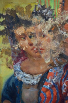 "Indecision", Zeitgenössisches Porträt, Blau, Rot, Acryl, Gemälde in Mischtechnik