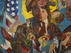"Taschendieb bei der Einweihung", Surrealistisches Portrait, Collage, Acrylmalerei