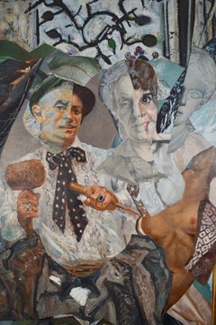 "Pygmalion et Galatée", contemporain, blanc, gris, collage, peinture acrylique.