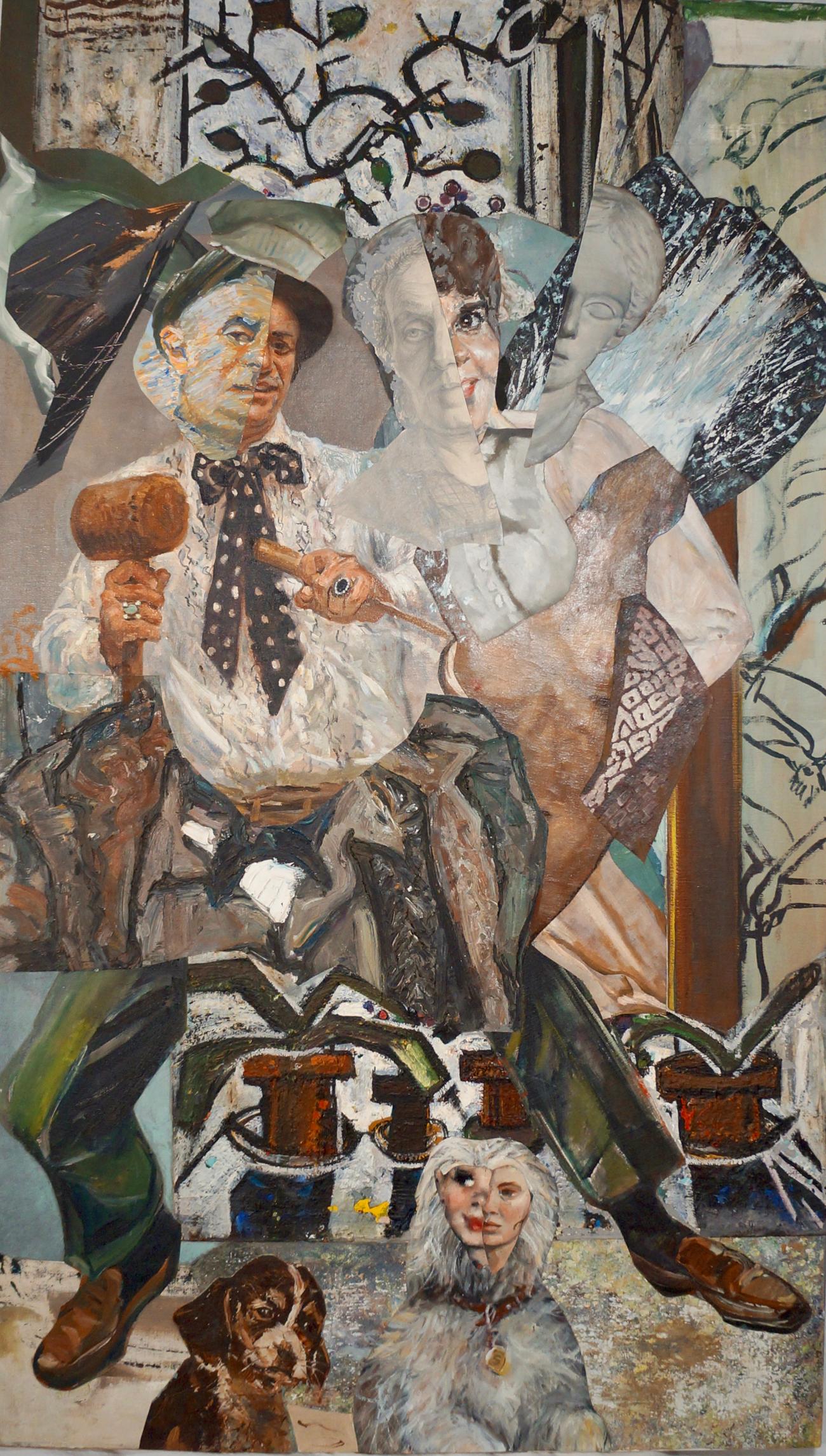 John Baker Figurative Painting – "Pygmalion und Galatea", Contemporary, Weiß, Grau, Collage, Acrylmalerei