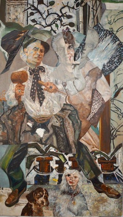 "Pygmalion et Galatée", contemporain, blanc, gris, collage, peinture acrylique.