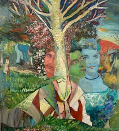 "Surprise in the Garden", Surrealist, Collage, Acrylic Painting, 2008