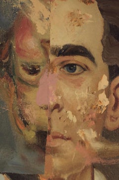 "The Post-Truth Era III", Surrealist Portrait, Brown, Collage, Acrylic Painting