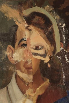 "The Post-Truth Era V", Surrealist Portrait, Brown, Collage, Acrylic Painting
