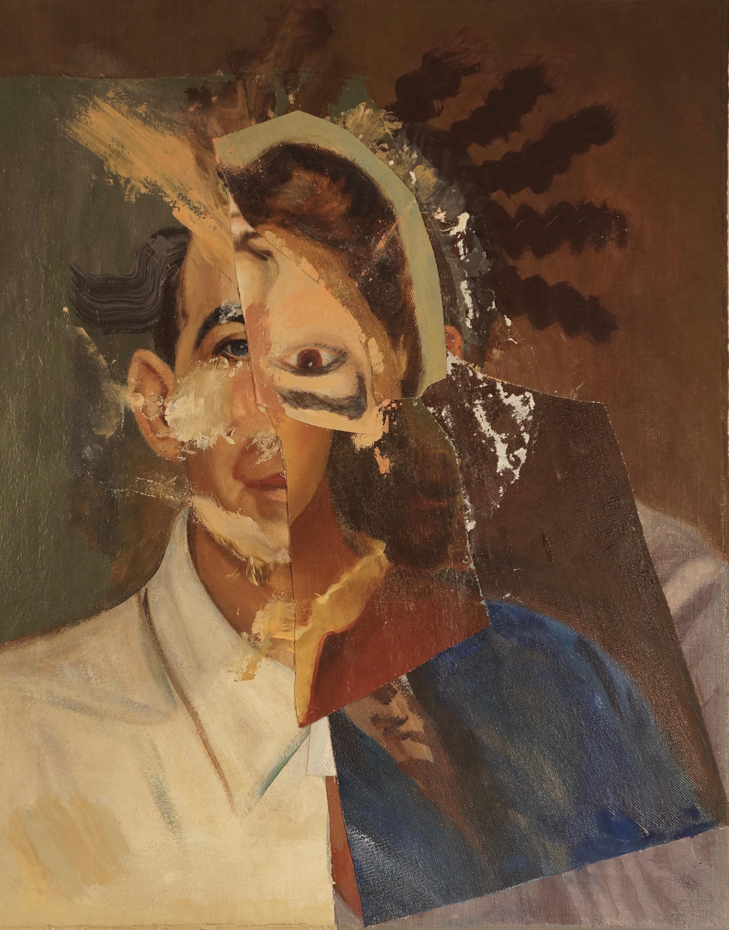 "The Post-Truth Era V", Surrealist Portrait, Brown, Collage, Acrylic Painting - Mixed Media Art by John Baker