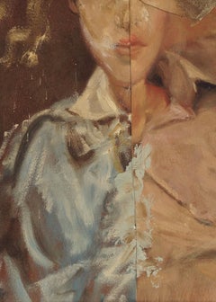 "La Era de la Posverdad VIII", Retrato Surrealista, Marrón, Collage, Pintura Acrílica