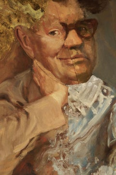 "The Post-Truth Era XI", Surrealist Portrait, Brown, Collage, Acrylic Painting