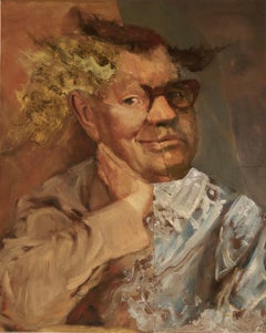 "The Post-Truth Era XI", Surrealist Portrait, Brown, Collage, Acrylic Painting