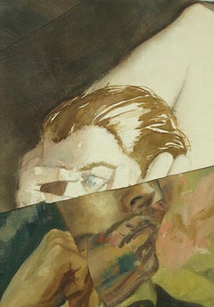 "Tiempos difíciles", contemporáneo, retrato, crema, rojo, rosa, collage, técnica mixta