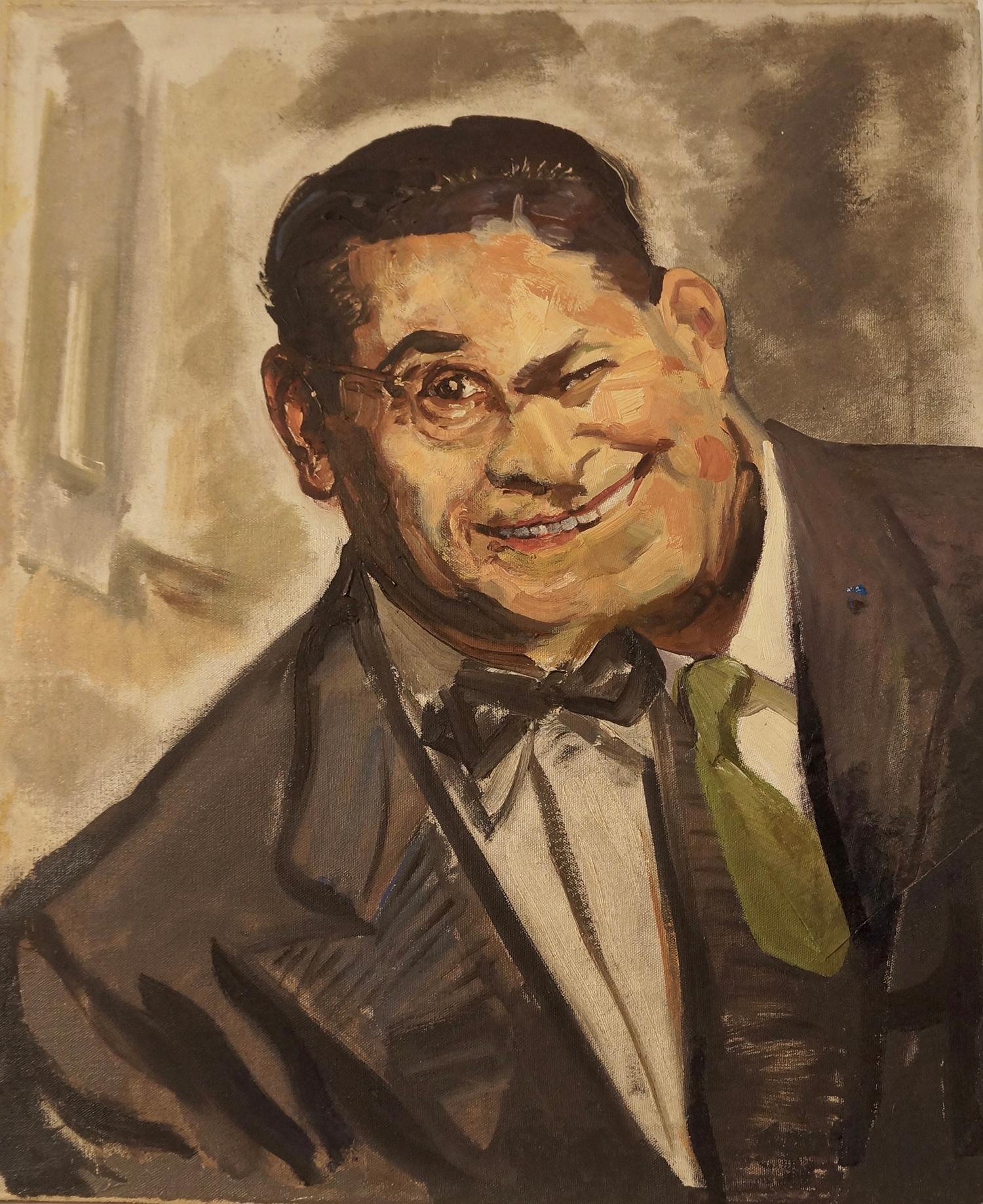 Portrait Painting de John Baker - "Una amplia sonrisa", Surrealista, Retrato, Hombre, Collage, Pintura acrílica, 2008
