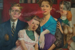 "A Family of Means", Surrealist, Blue, Red, Pink, Mixed Media, Acrylic Painting