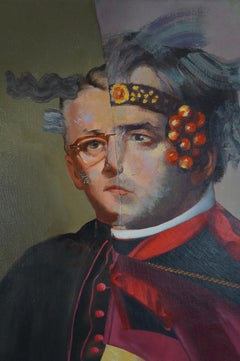 "Une rencontre à Rome II", contemporain, portrait, acrylique, collage, peinture, 2012.