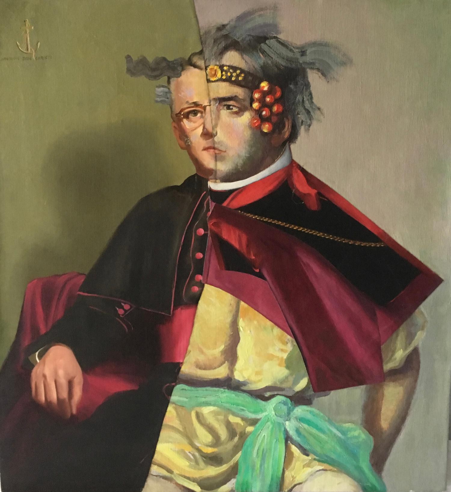 "Un incontro a Roma II", Contemporaneo, Ritratto, Acrilico, Collage, Pittura, 2012 - Painting di John Baker