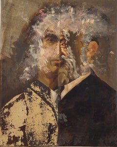 "AI Takes Over", Surrealist, Portrait, Brown, Black, Collage, Acrylic Painting