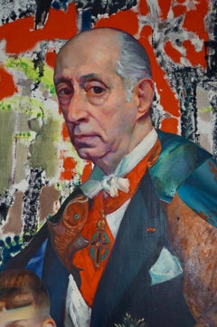 "An Evening at Chess", Contemporary, Red, Orange, Acrylic, Collage, Mixed Media