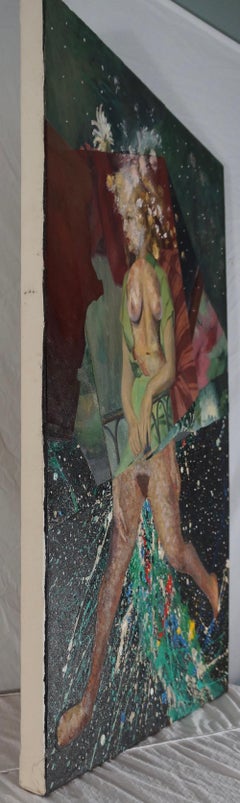 "Birth of a Galaxy", Contemporary Portrait, Nude, Collage, Acrylic Painting