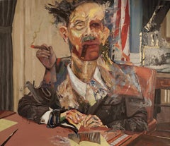 "Cabinet Secretary in his Office", Surrealist, Portrait, Acrylic Painting