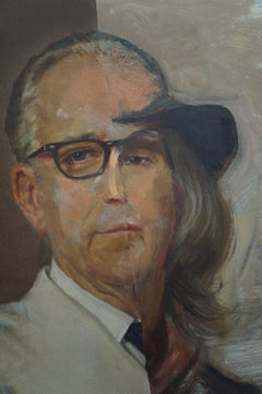 "Down he Goes II", Contemporary Portrait, Earth Tones, Collage, Acrylic Painting