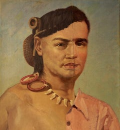 "Ethnic Meld #3", Surrealist, Portrait, Pink, Collage, Acrylic Painting, 2008