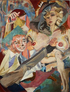 "Foot Feel", contemporaneo, figura, blu, rosa, collage, pittura acrilica
