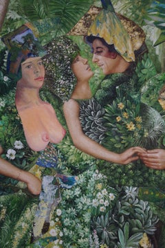 "Forest Embrace", Sureal, Grün, Acryl, Mischtechnik, Collage, Malerei