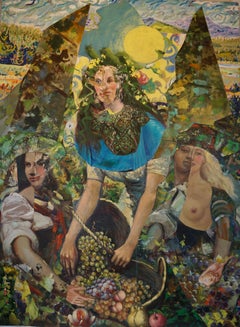 "Récolte", contemporain, figure, Woods, collage, acrylique, techniques mixtes, 2019.