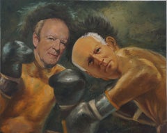 "Heavyweight Executives", surrealist, portrait, mixed media, acrylic painting