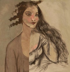 "Fanciullezza e aspettativa: Due schizzi di Felicia in studio", Surrealista, Acrilico