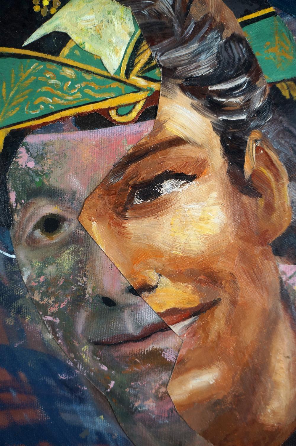« Man of the World », acrylique, collage, portrait, peinture neutre, technique mixte - Contemporain Painting par John Baker