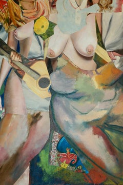 "Music in the Garden", Contemporary, Nude, Pink, Collage, Acrylic Painting