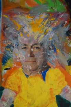 "Old Man Riding a Tricycle", Contemporary, Red, Acrylic, Mixed Media Painting