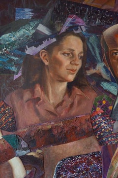 "On the Beach", Contemporary Portrait, Dark, Brown, Collage, Acrylic Painting