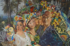 "Pacific Celebration", contemporaneo, collage, blu, giallo, rosso, tecnica mista