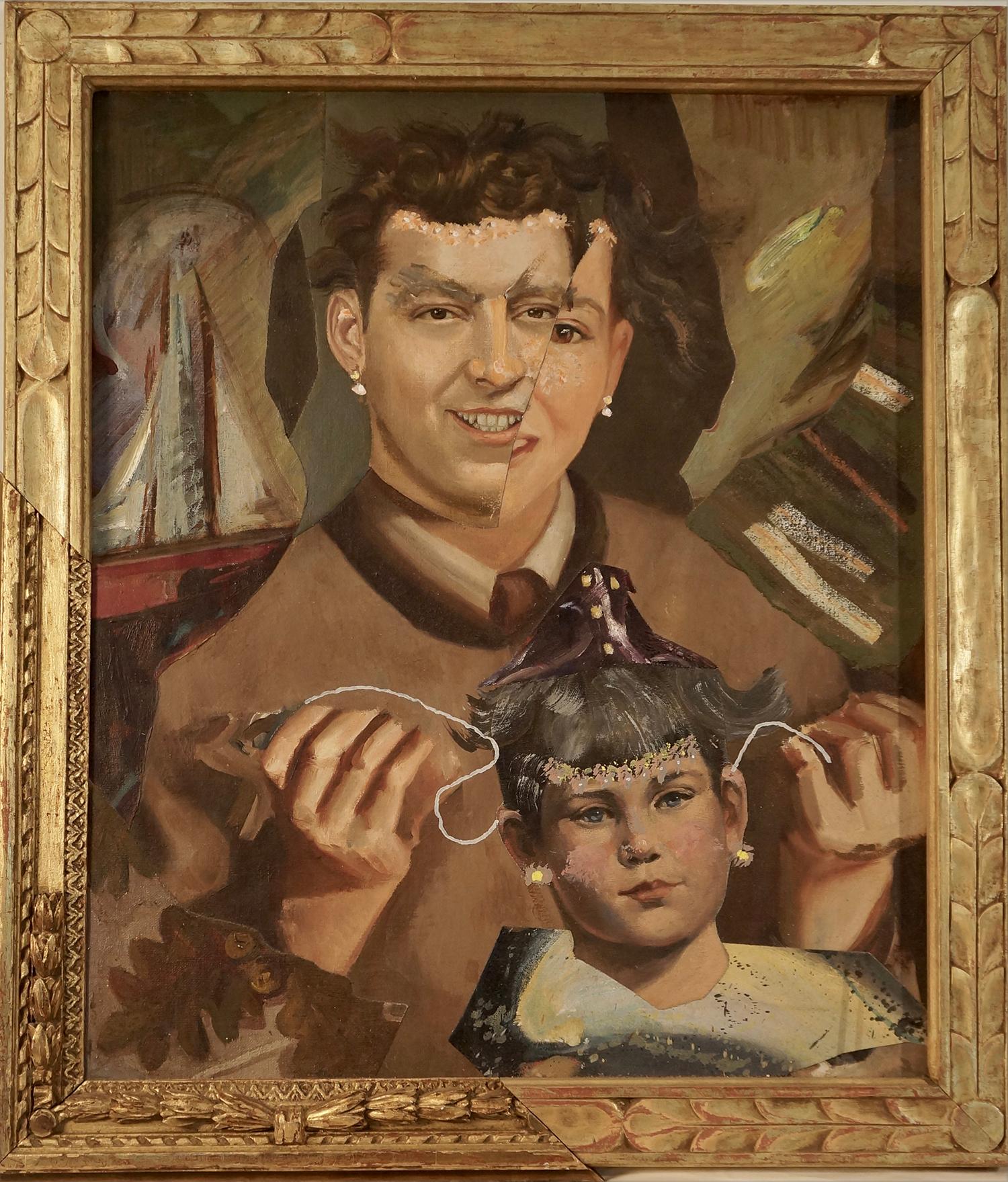 "Regressione e sviluppo", Surrealista, Ritratto, Collage, Pittura acrilica - Painting di John Baker
