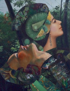 "Sanctuary Morning", Ritratto contemporaneo, Verde, Collage, Pittura a tecnica mista