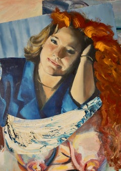 "Sparare alle rapide", Contemporaneo, Ritratto, Blu, Collage, Pittura acrilica