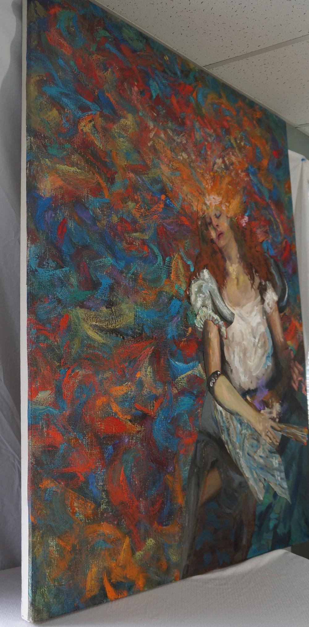 «ong », acrylique, collage, peinture, femme, chanteuse, multicolore, rouges, bleus en vente 2