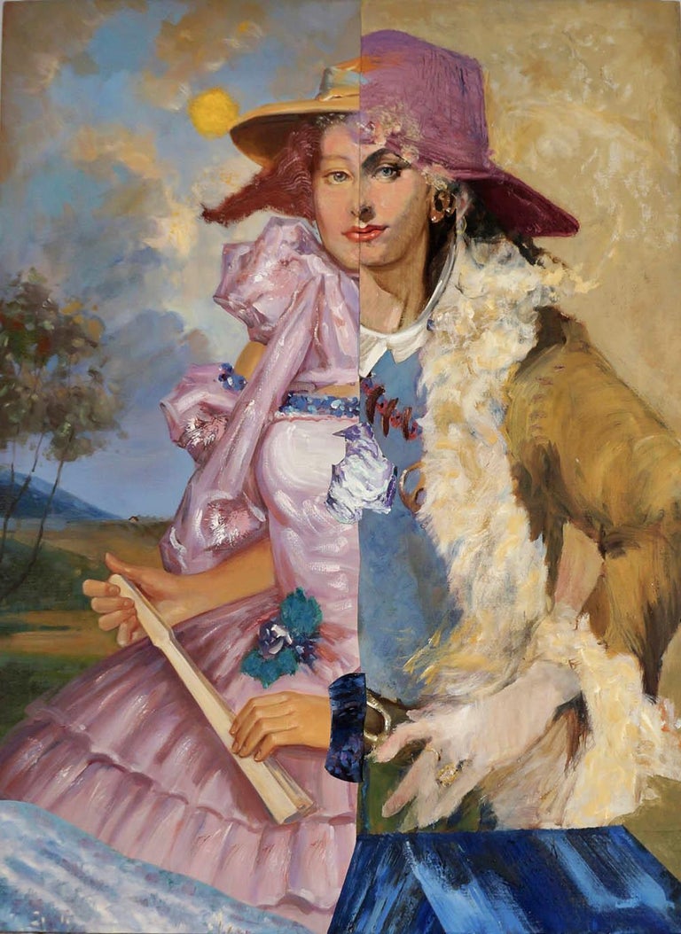 John Baker Portrait Painting - "Southern Belle: An Imaginary Portrait", acrylic, painting, woman, pastel, pink