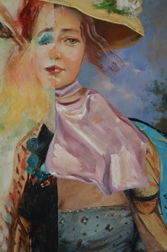 "Southern Belle II", Contemporary, Portrait, Mixed Media Collage Painting