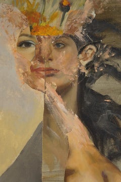 "Studio Aketch of Alicia", surrealista, ritratto, collage, pittura acrilica, 2020