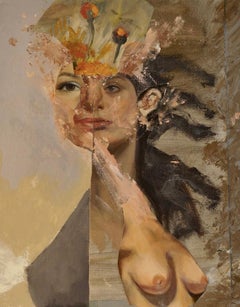 "Studio Sketch of Alicia", Surrealist, Portrait, Collage, Acrylic Painting, 2020