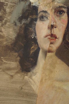 "Boceto de Estudio de Ella", Surrealista, Crema, Marrón, Collage, Pintura Acrílica