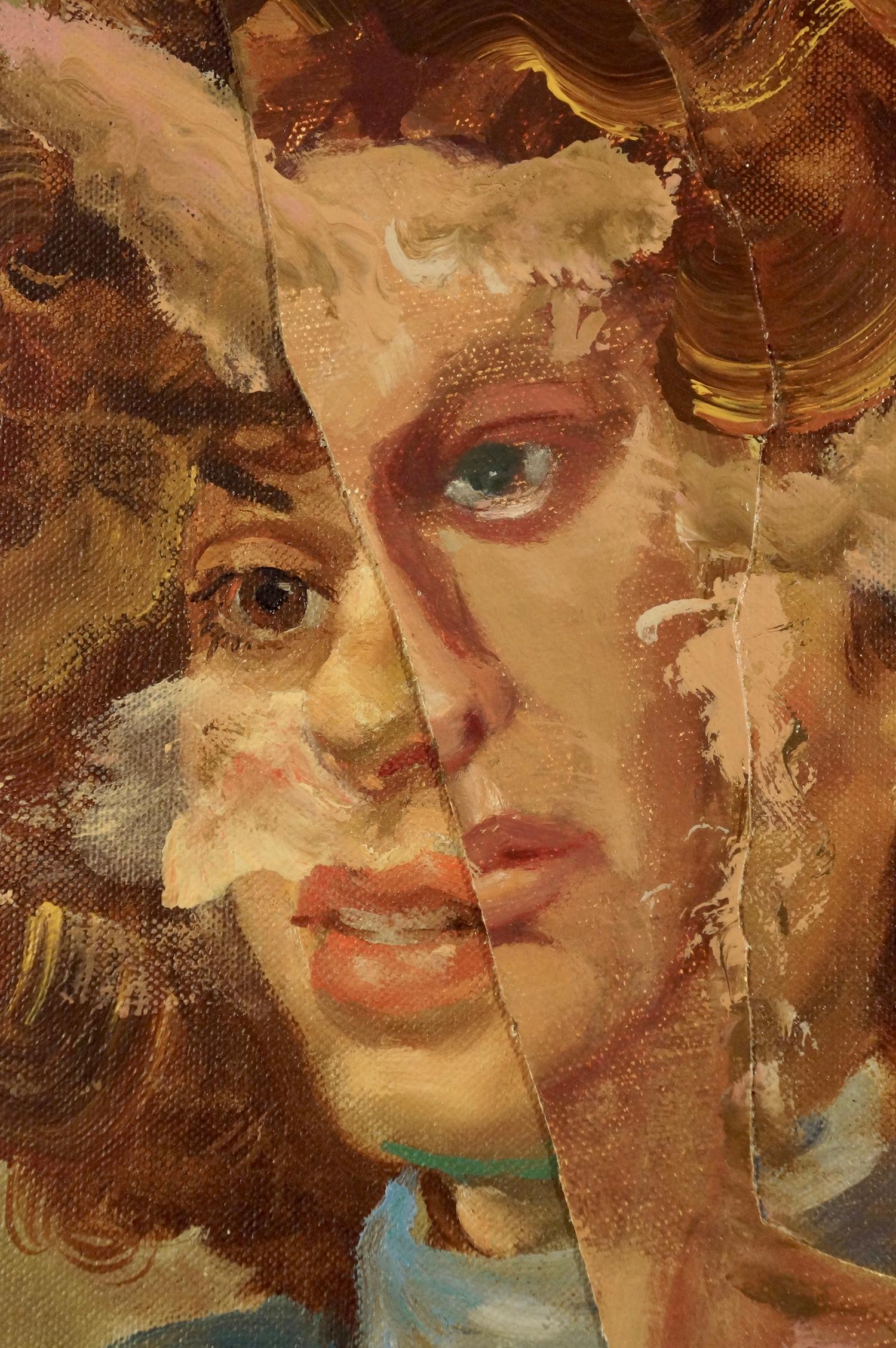 John Baker’s “Studio Sketch of Jenny” is an acrylic painting on canvas with collage 16 x 12 inches in mint greens, oranges and pinks. When she visited my studio Jenny seemed somewhat unfocused and perplexed, as though she wasn’t entirely present.